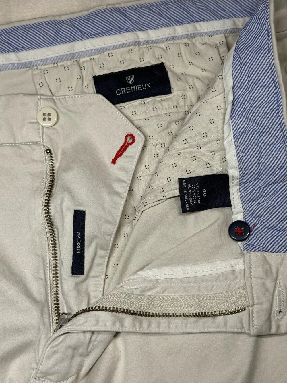 Daniel Cremieux Cream Madison Flat Front Shorts with Blue-Trim Waistband